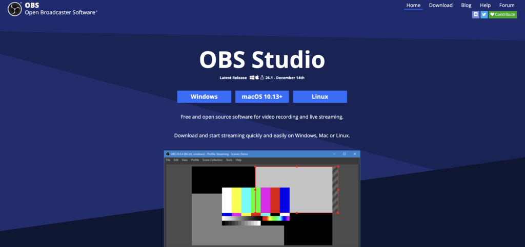 Image of the OBS Studio web page